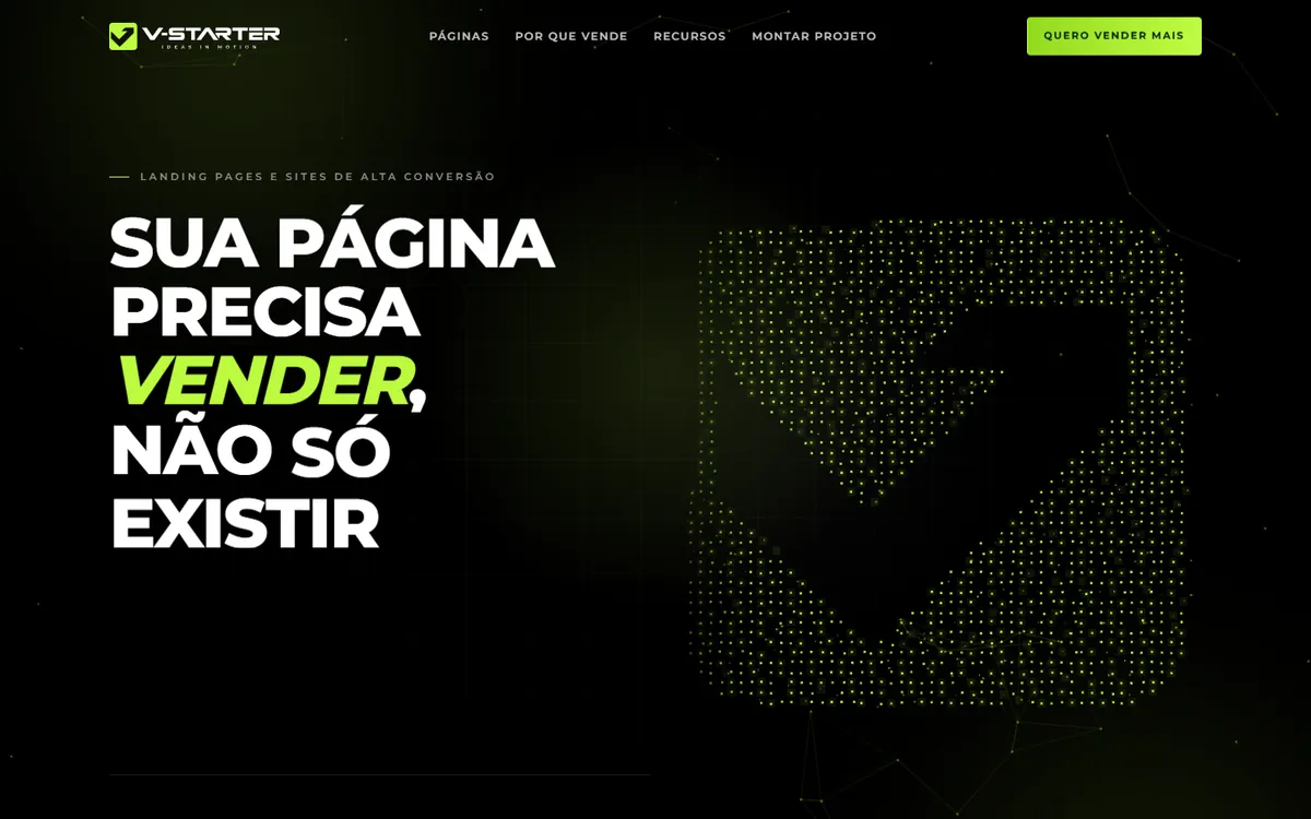 Tela da landing de venda de sites da V-STARTER