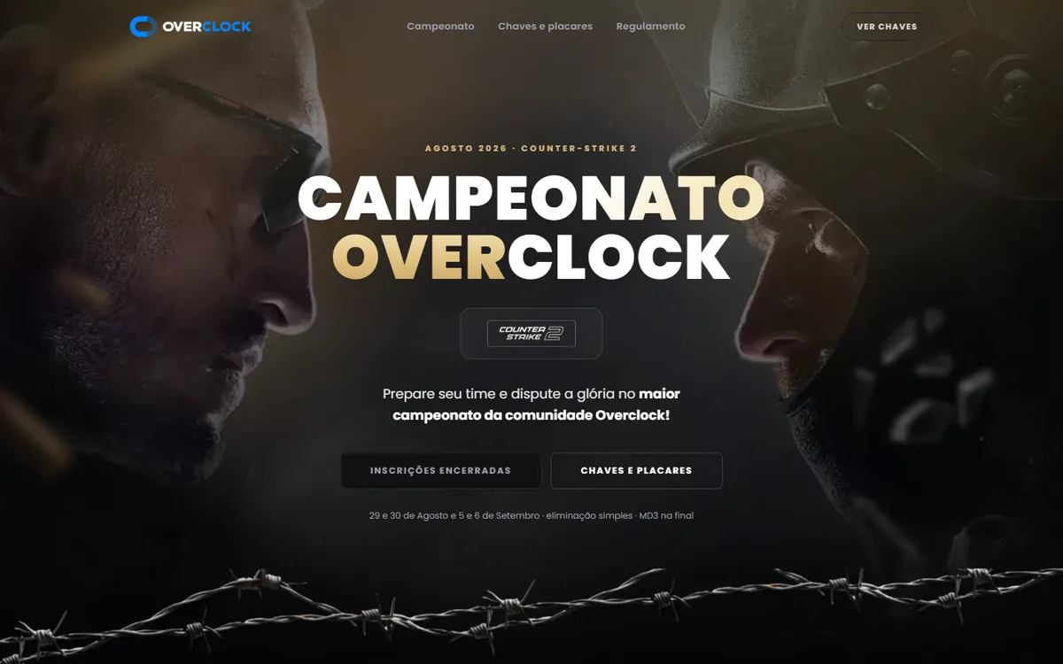 Tela do site de um campeonato de CS2