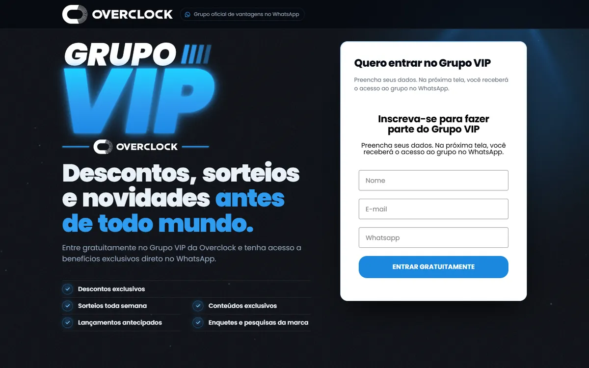 Tela da landing do grupo VIP de uma marca de suplemento