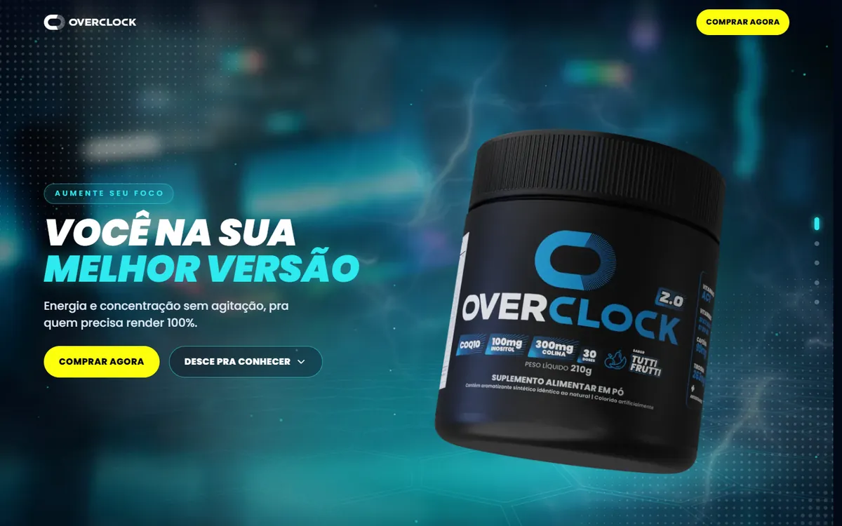 Tela do site institucional de uma marca de suplemento