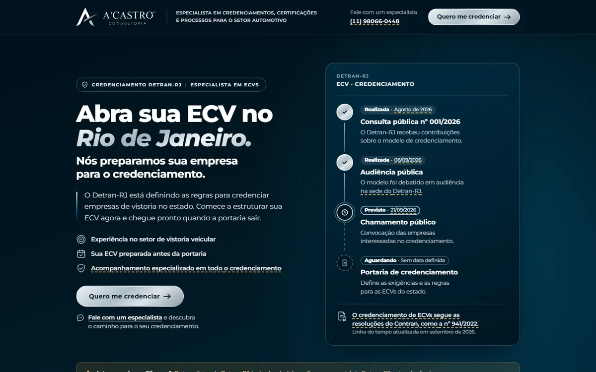 Tela da landing de credenciamento no Detran-RJ